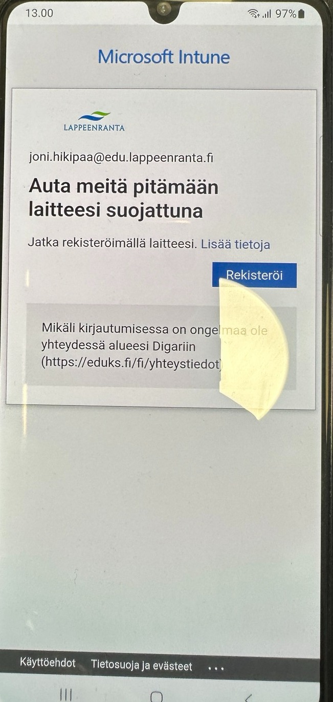 Intune rekisteröi